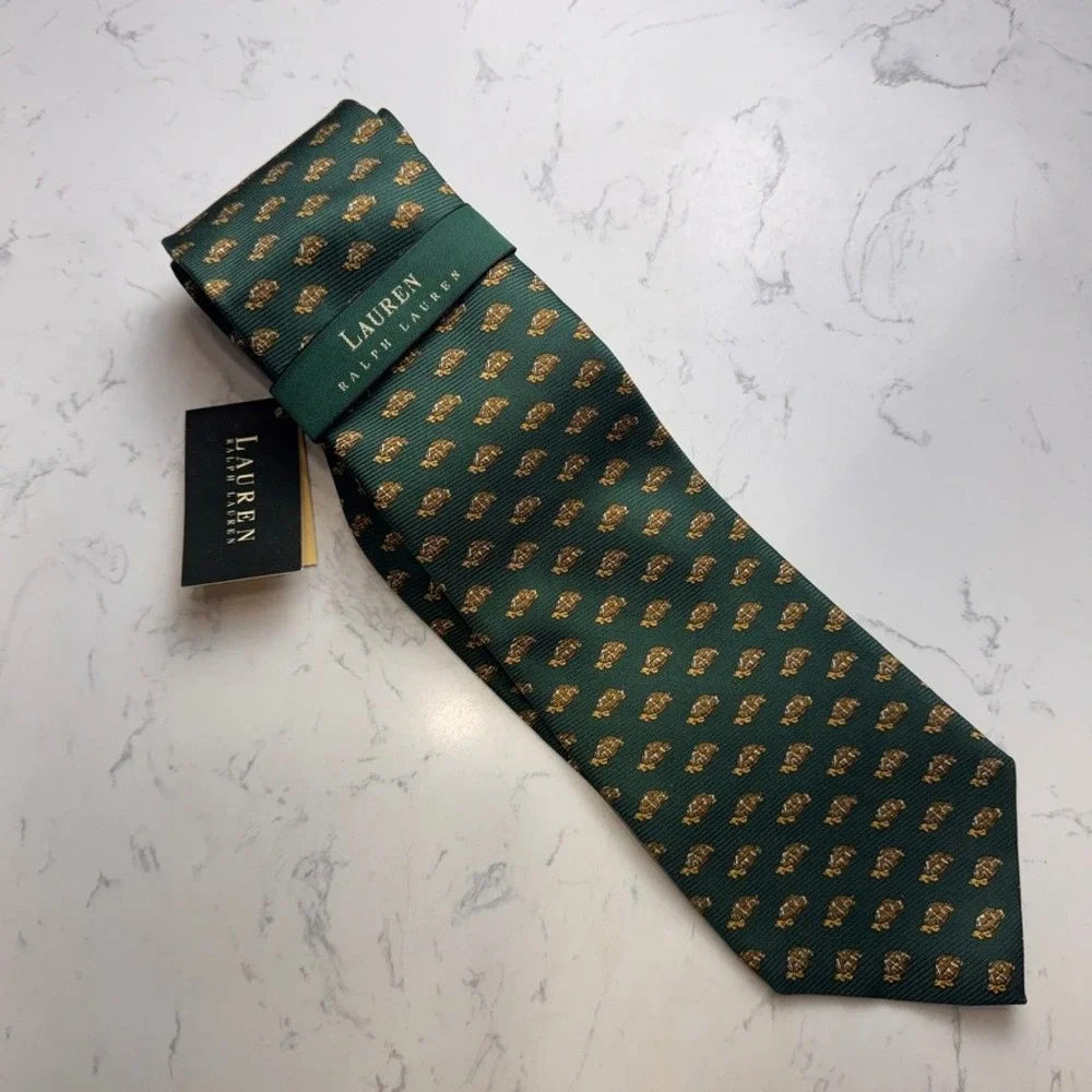 Lauren Ralph Lauren Men Silk Tie Green Turtle Animal Print CRUISE-II Made in USA